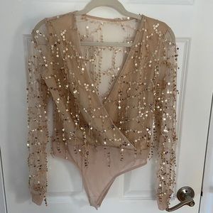 Shimmery tan bodysuit
